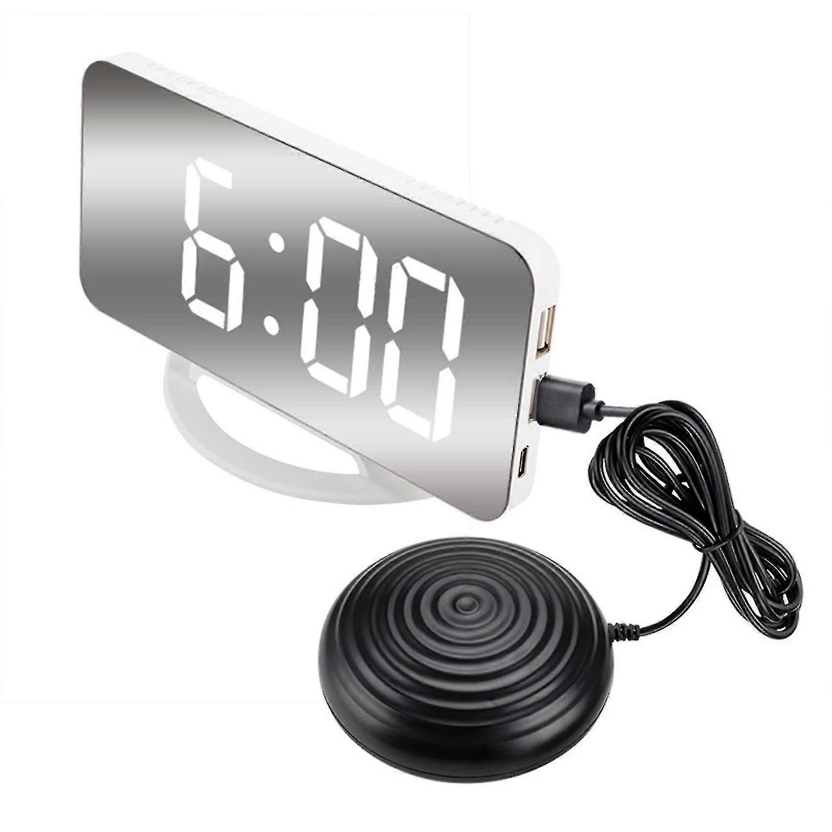 Loud Vibrating Alarm Clock For Heavy Sleepers Adults Deaf, Digital Mirrored Clock With Bed Shaker F