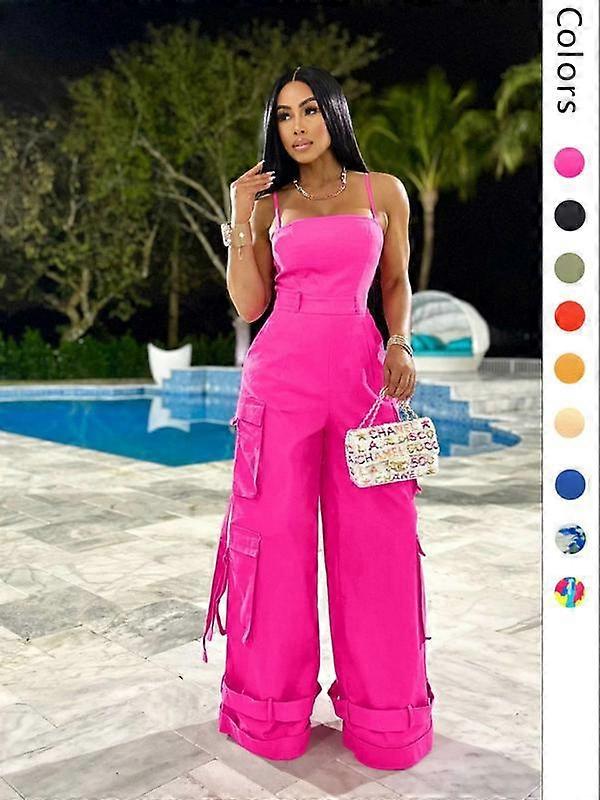 Women's Plain All Over Print Multi pocket Wide Leg Cargo