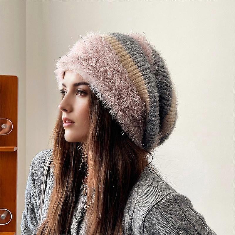1PC Color Block Elegant Pile Hat Versatile Knitted Fashion High Stretch Warmth Brimless Lightweight Plush Slouchy Hats Multi-Color