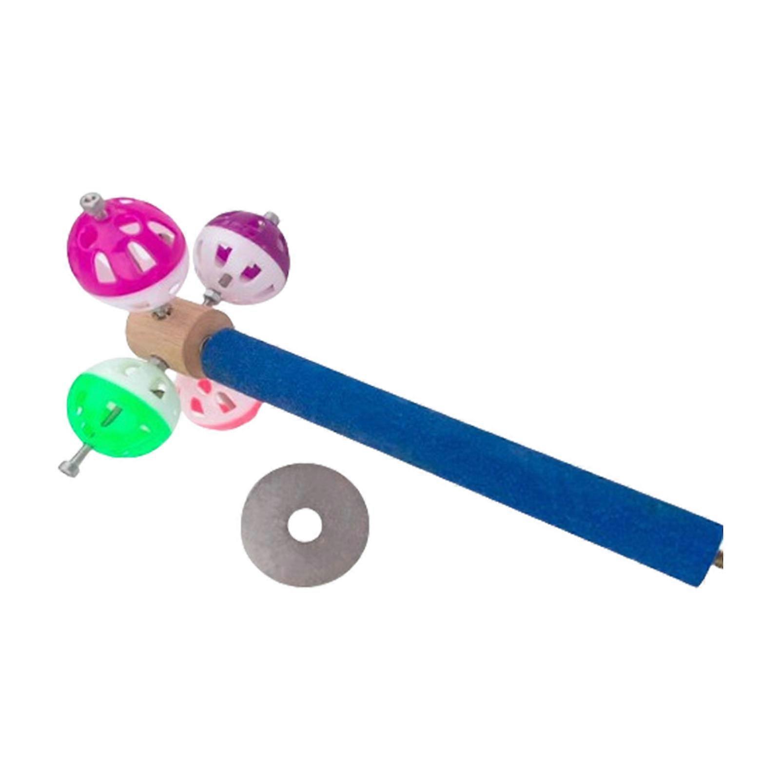 Interaction Perch Bird Toy With Rotating Bells Balls Chewable Natural Wood Stand For Parrot Parakeets Entertainment Toy Multicolor