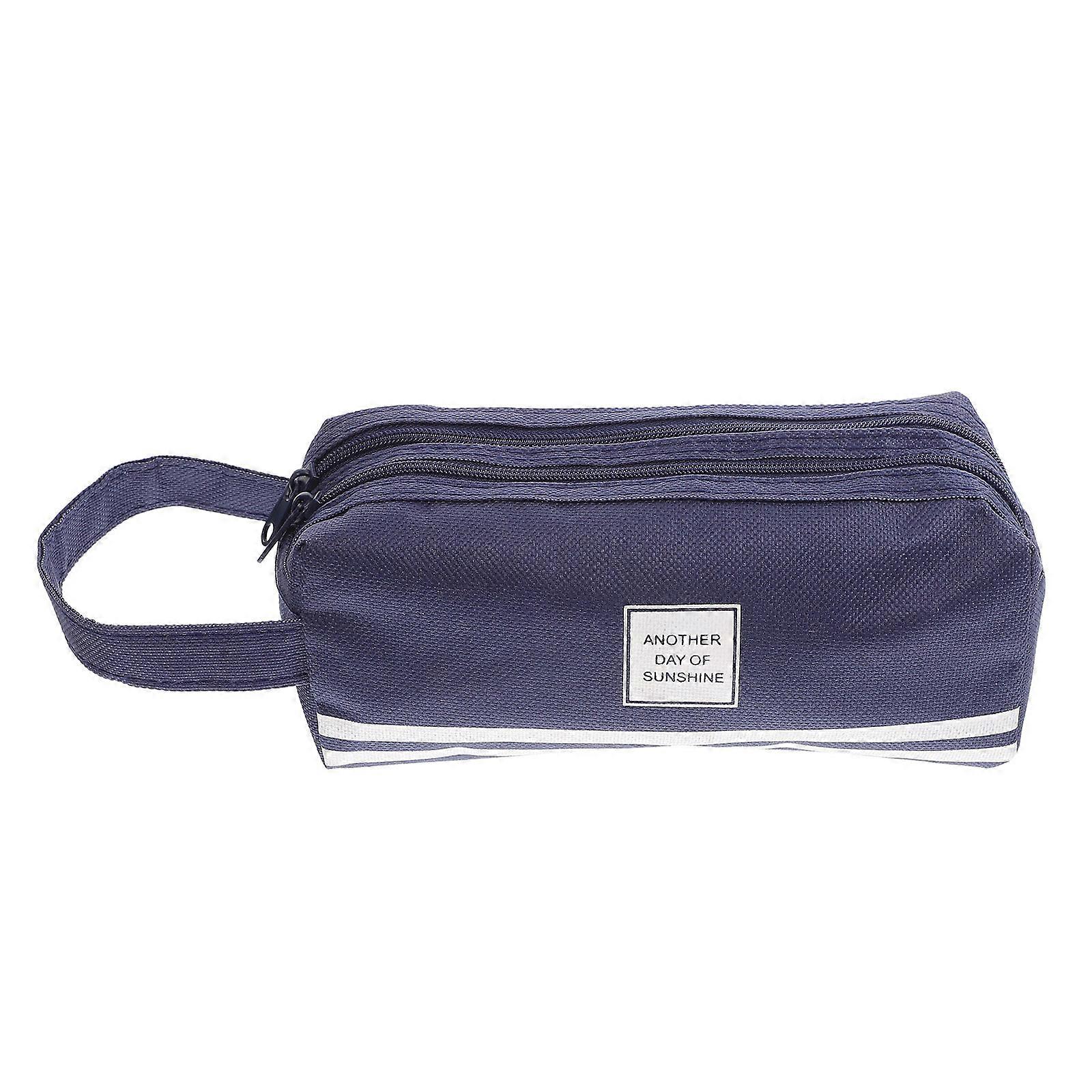 Dark Blue Double Layer Pencil Case for Convenient Carrying Purposes