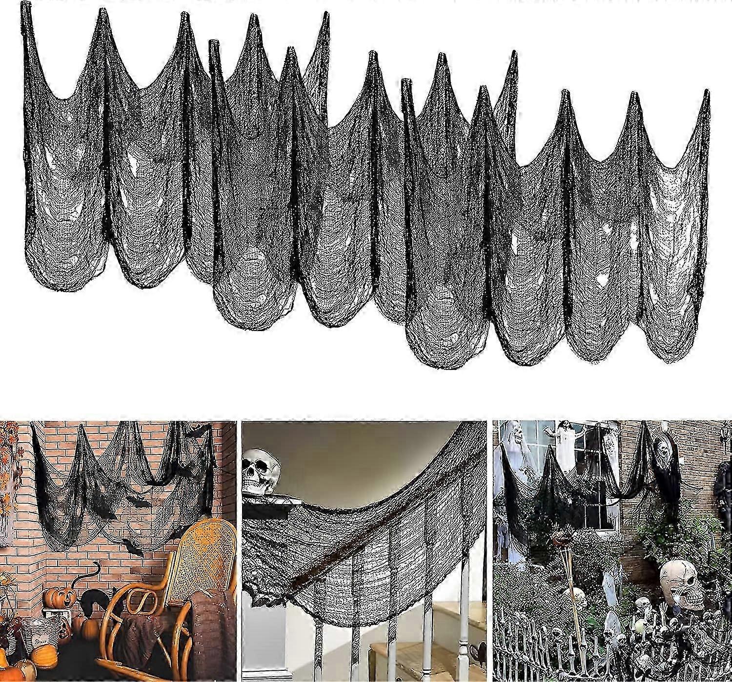 Halloween Ghostly Fabric - Black Polyester Gauze Decor