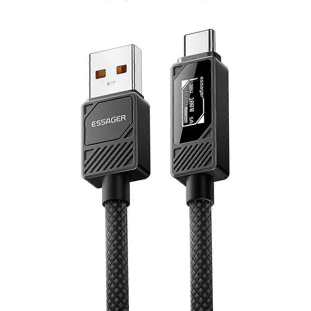 ESSAGER Smart Display USB-A to USB-C Cable 7A Fast Charging 100W Power Delivery Data Cable 1m