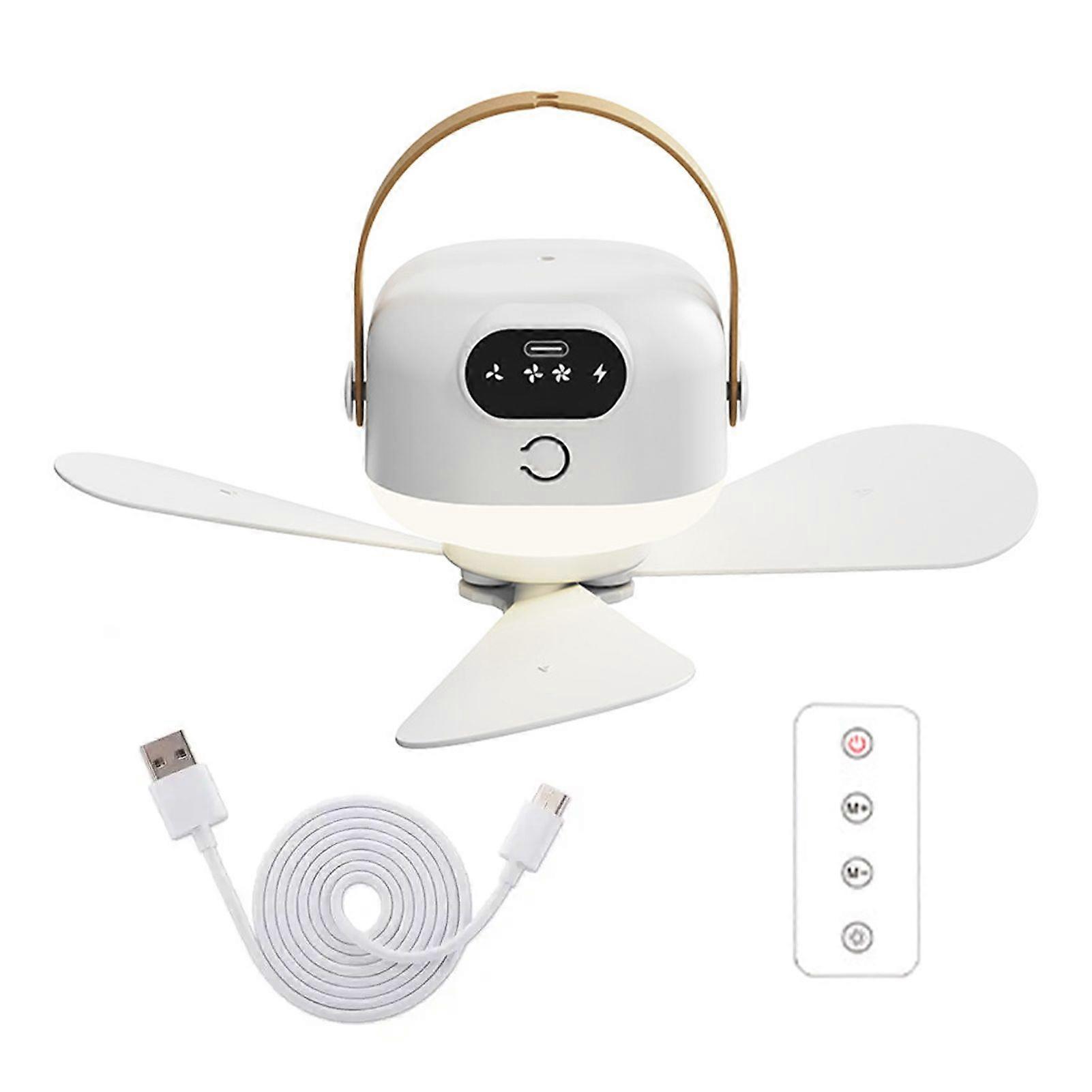 Ceiling Fan Light with Remote Control 3 Speeds Strong Airflow Low Noise Rechargeable Portable Tent Fan Hanging Ceiling Fan