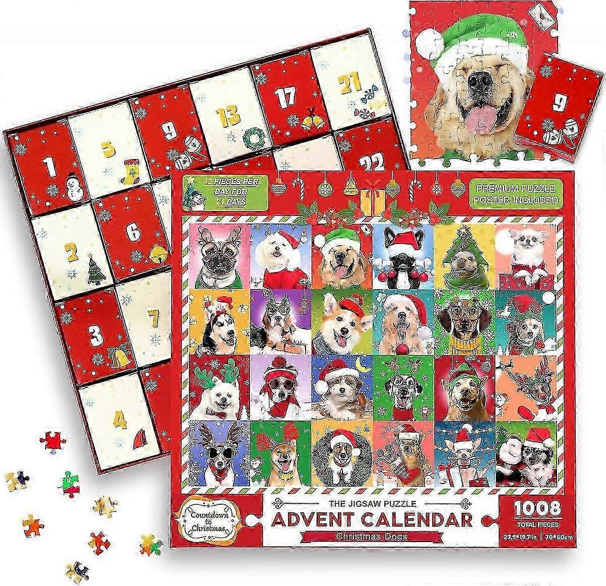 Dog Lovers Advent Calendar for Christmas, 1008 Piece Countdown Puzzle Set