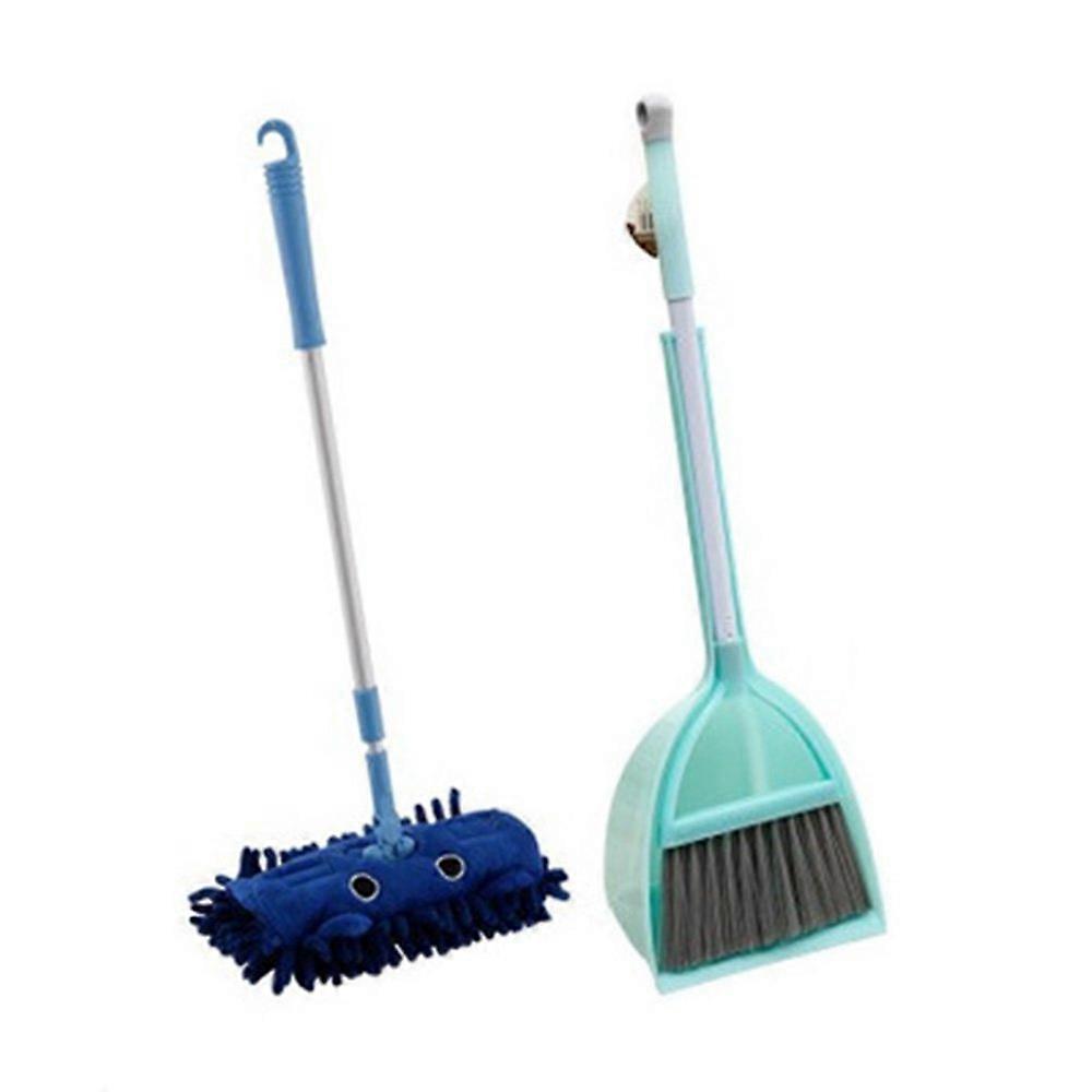 Kids Cleaning Set with Mop, Broom and Dustpan, 3pcs Toy Housekeeping Tools for Children (Blue)