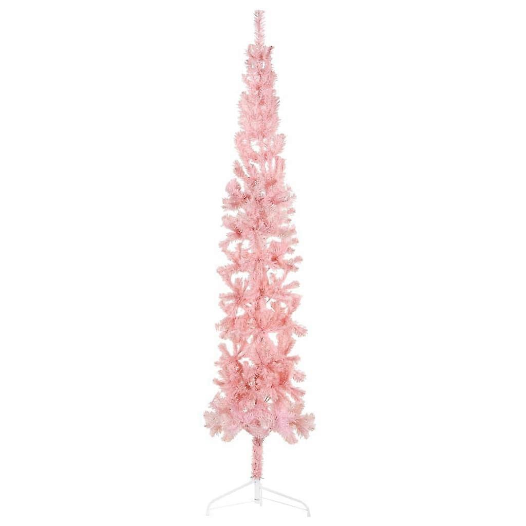 6.5 ft Slim Pre-Lit Pink Artificial Christmas Tree with Stand - Space-Saving Design, Easy Assembly, Festive Decor for Small Spaces