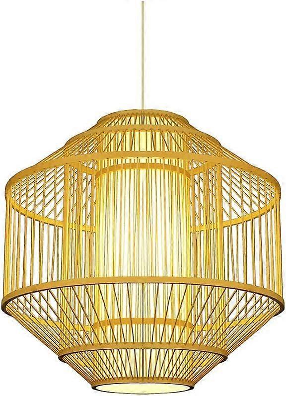 Bamboo Lantern Pendant Lamp MultiLayer Woven Rattan Chandelier, E27 Socket, Single Head Hanging Light, Club Decoration
