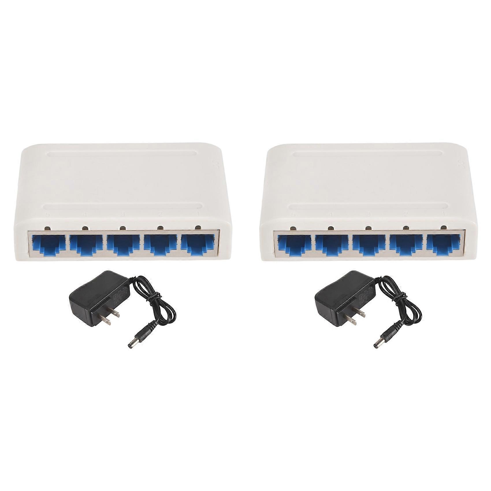 2X 5 Port Data Switch,Network Hub,Desktop Ethernet Splitter,Plug & Play Shielded Ports Fanless Quiet