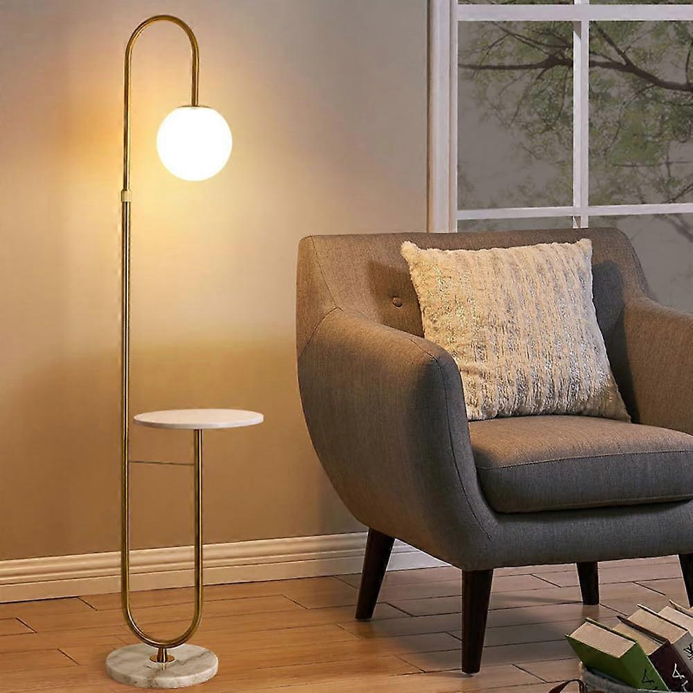 Adjustable Height Nordic Floor Lamp with Marble Base Glass Shade and 3Color Lighting for Living Room