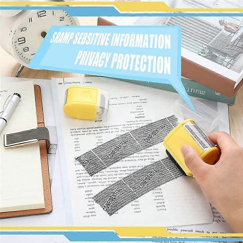 2Pcs Identity Theft Protection Roller Stamp and 4 Pcs Refill Ink