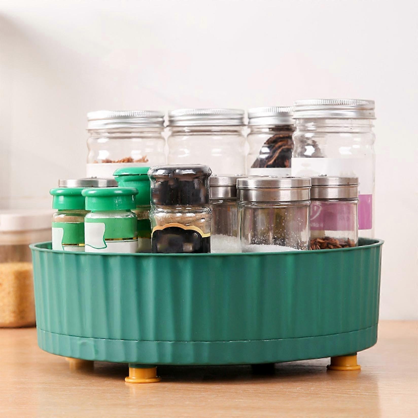 Spice Rack Organizer 360 Degree Rotating Space Saving Kitchen Storage Tray Durable Green