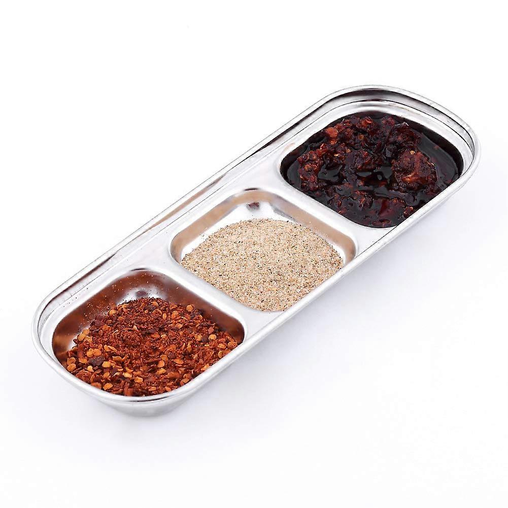 Sauce Dish 3 Compartment Divided Condiment Plate for BBQ with FlavorSeparating Grid Design