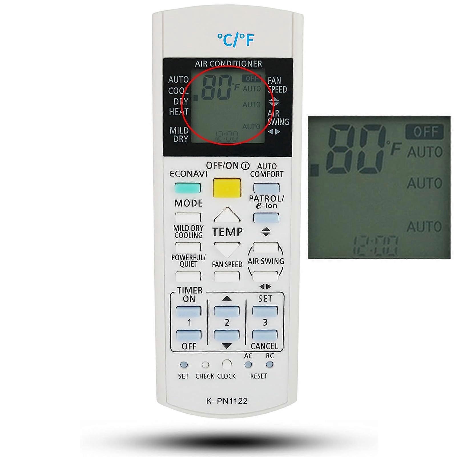 Universal AC Remote Control for Panasonic Air Conditioner with Dual Temperature Display Easy Setup