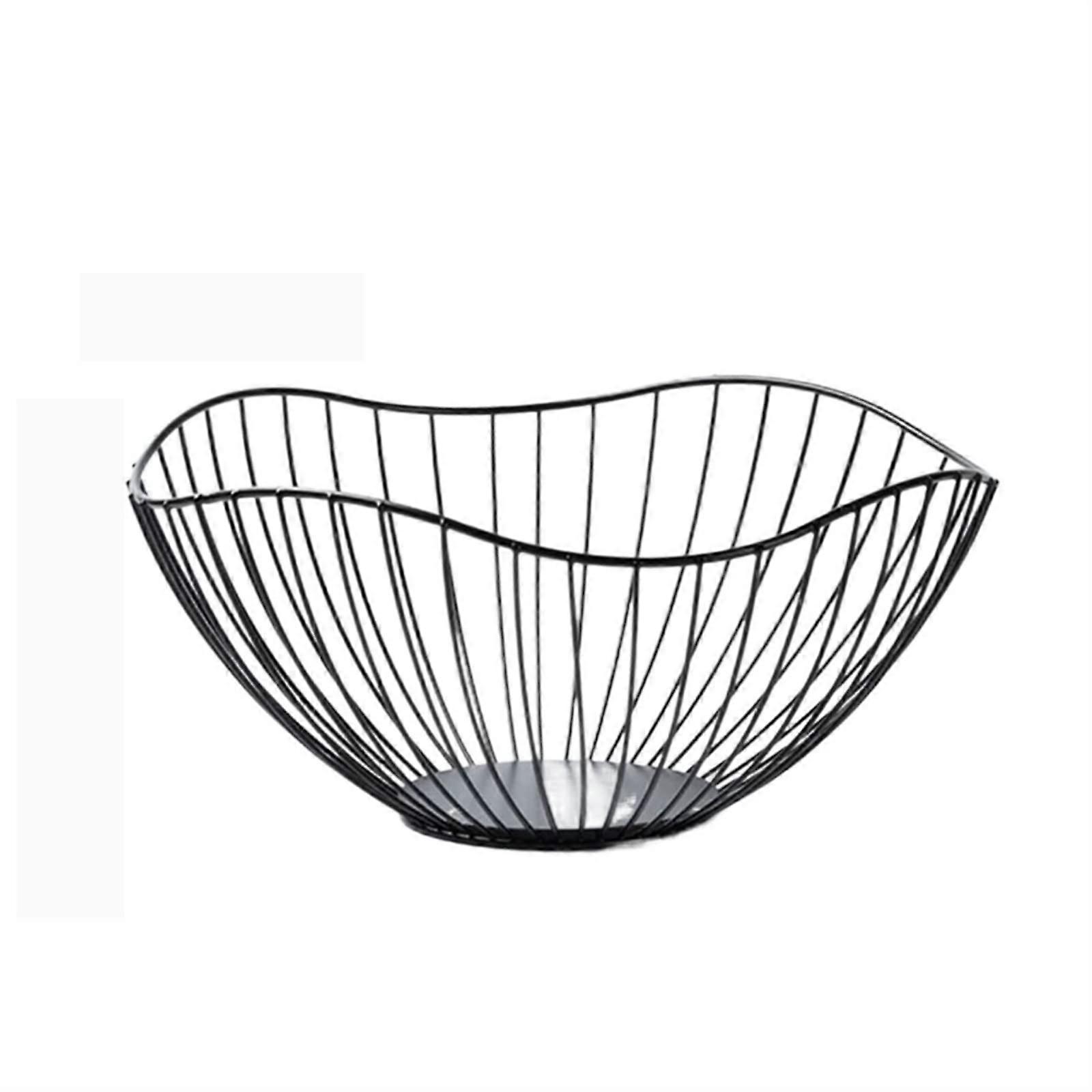 Large Black Wave Metal Fruit Bowl with SlipResistant Base for Kitchen Counter Vegetables Bread