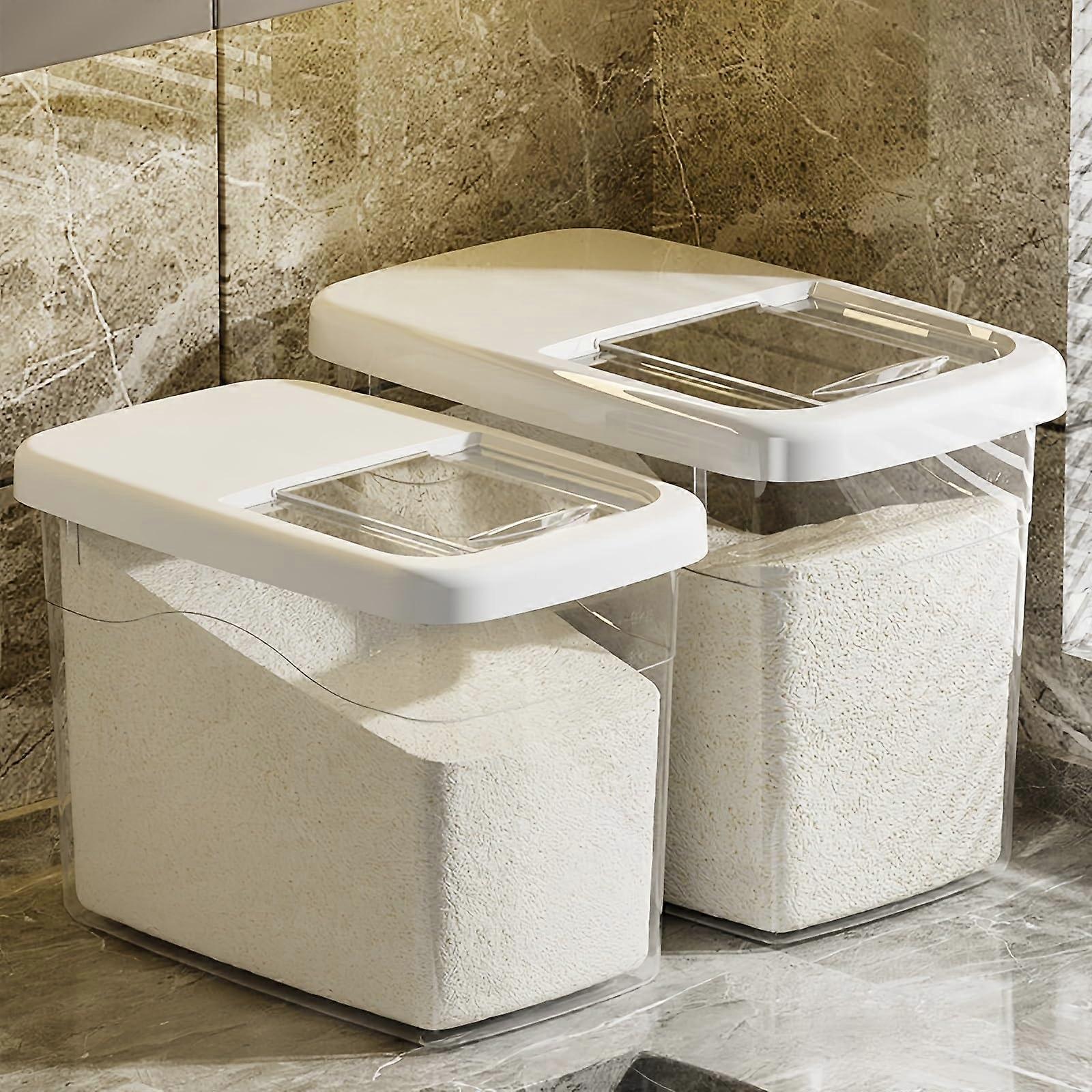 Rice Storage Container with Measuring Cup, Large Clear Airtight Grain Bin for Kitchen, 16.5lbs