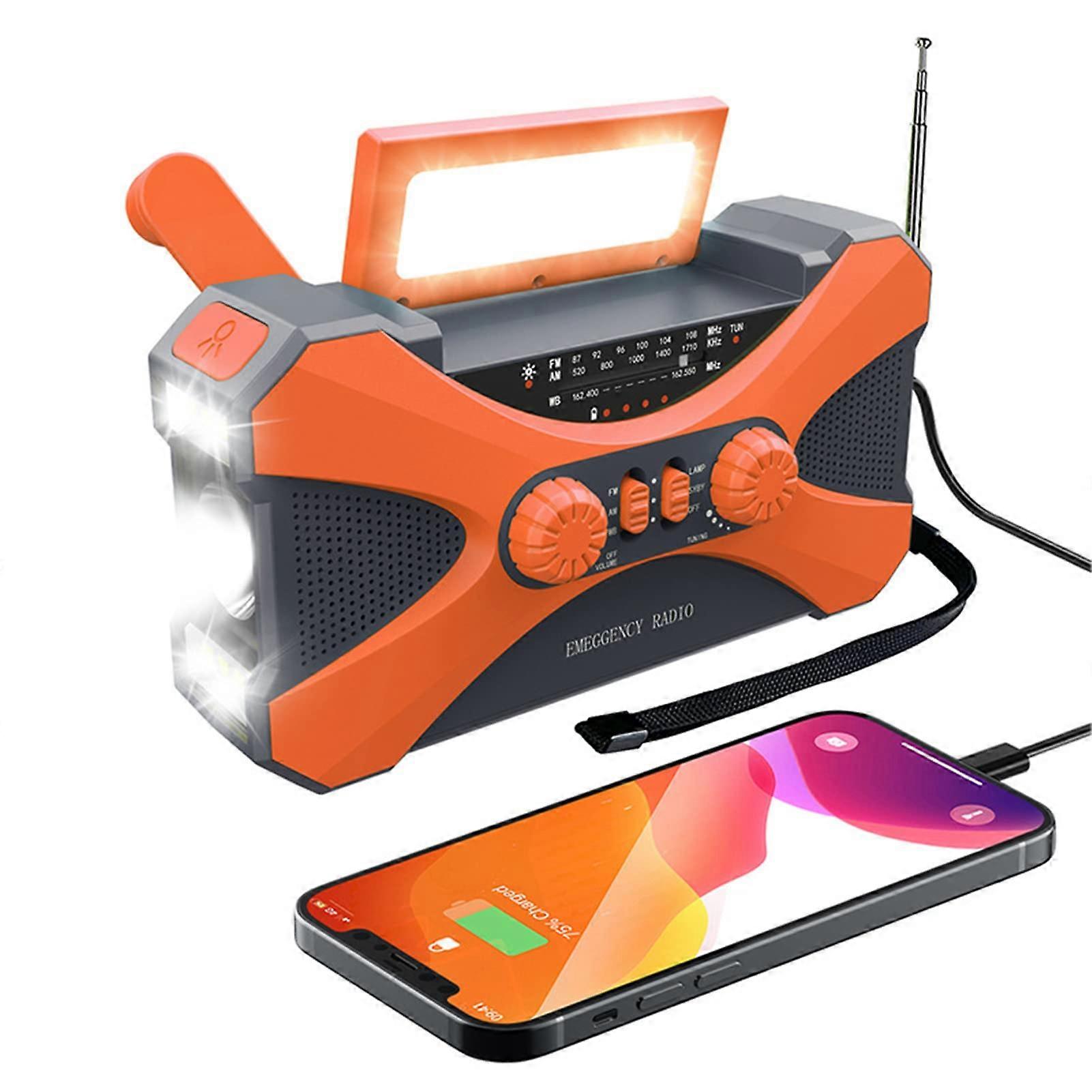 Emergency Weather Radio 10000mAh Solar Hand Crank NOAA Alert AM/FM/SW with Phone Charger, Flashlight, SOS