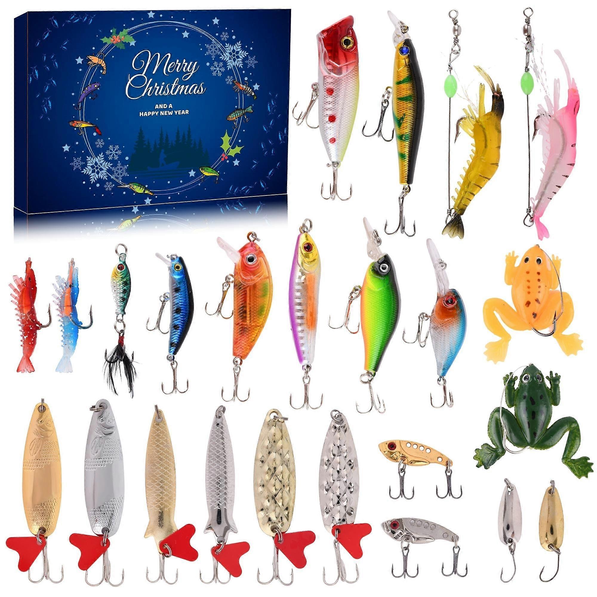 Fishing Advent Calendar for Adults with 24 Day Lure Gift Set, Versatile Freshwater Saltwater Hooks