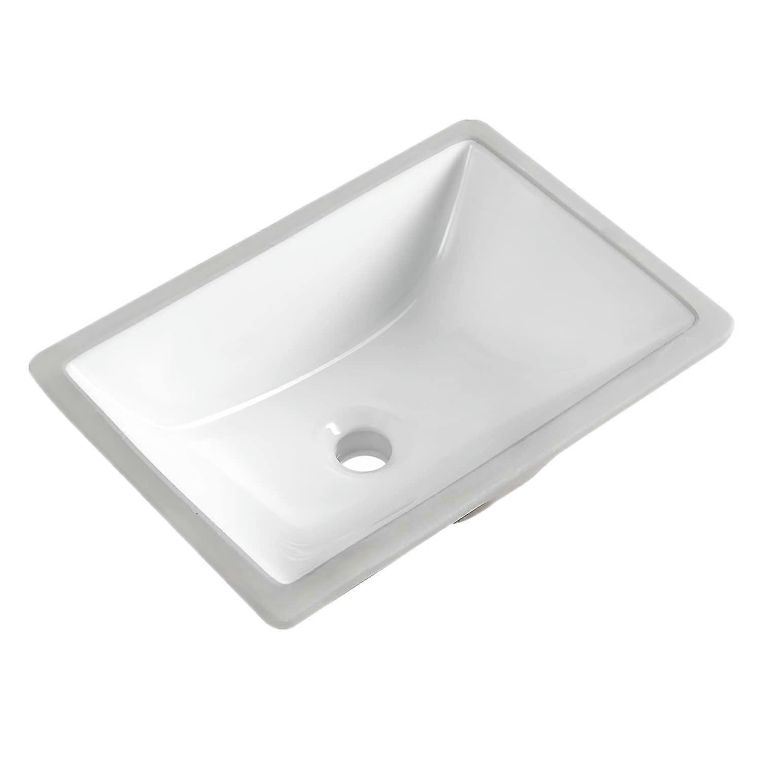 White Rectangular Undermount Bathroom Sink, Durable Vitreous China Vanity with Overflow, 18.3'x13'