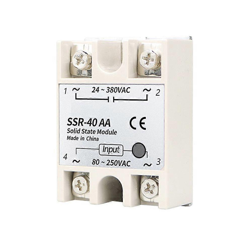 SSR-40AA Solid State Relay 40A Single Phase Module 80-250VAC Input 24-380VAC Output for PID Tempera