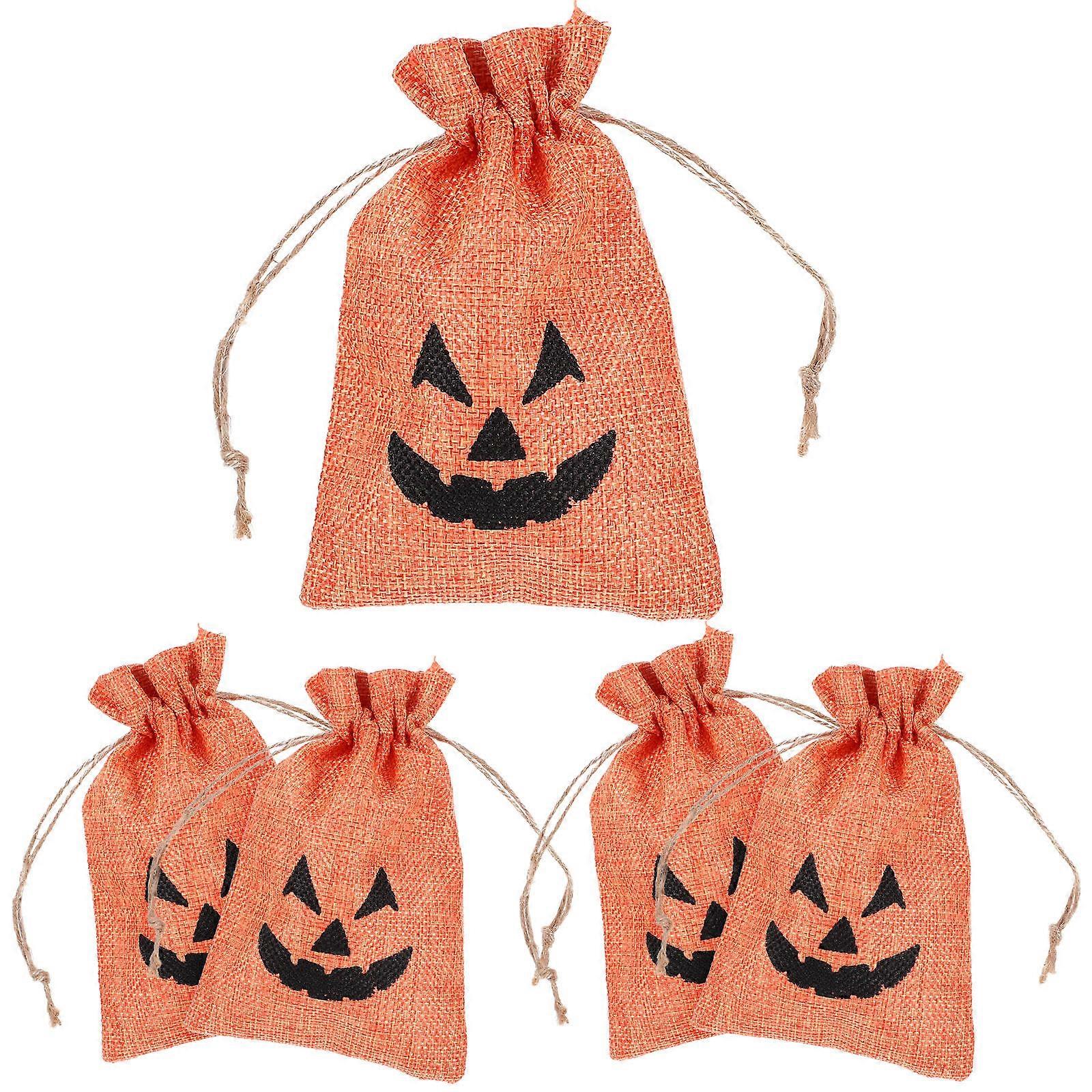 Halloween Bag Pumpkin Candy Drawstring Bag for Candy Storage 5Pcs Orange