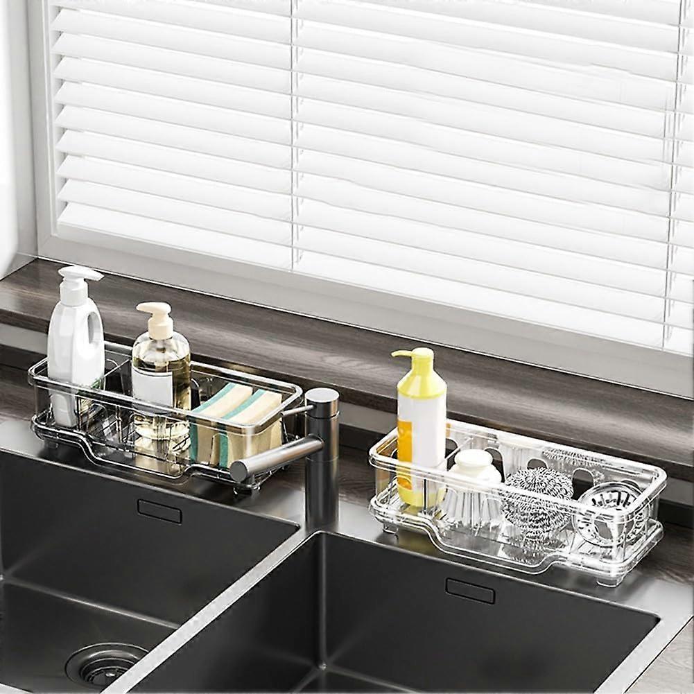 SpaceSaving Kitchen Sink Organizer with DualLayer Drain Rack and Durable Transparent Black Design