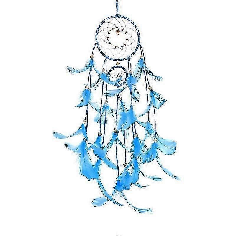Led Dream Catcher Night Light - Handmade Feather Wall Hanging (blue)