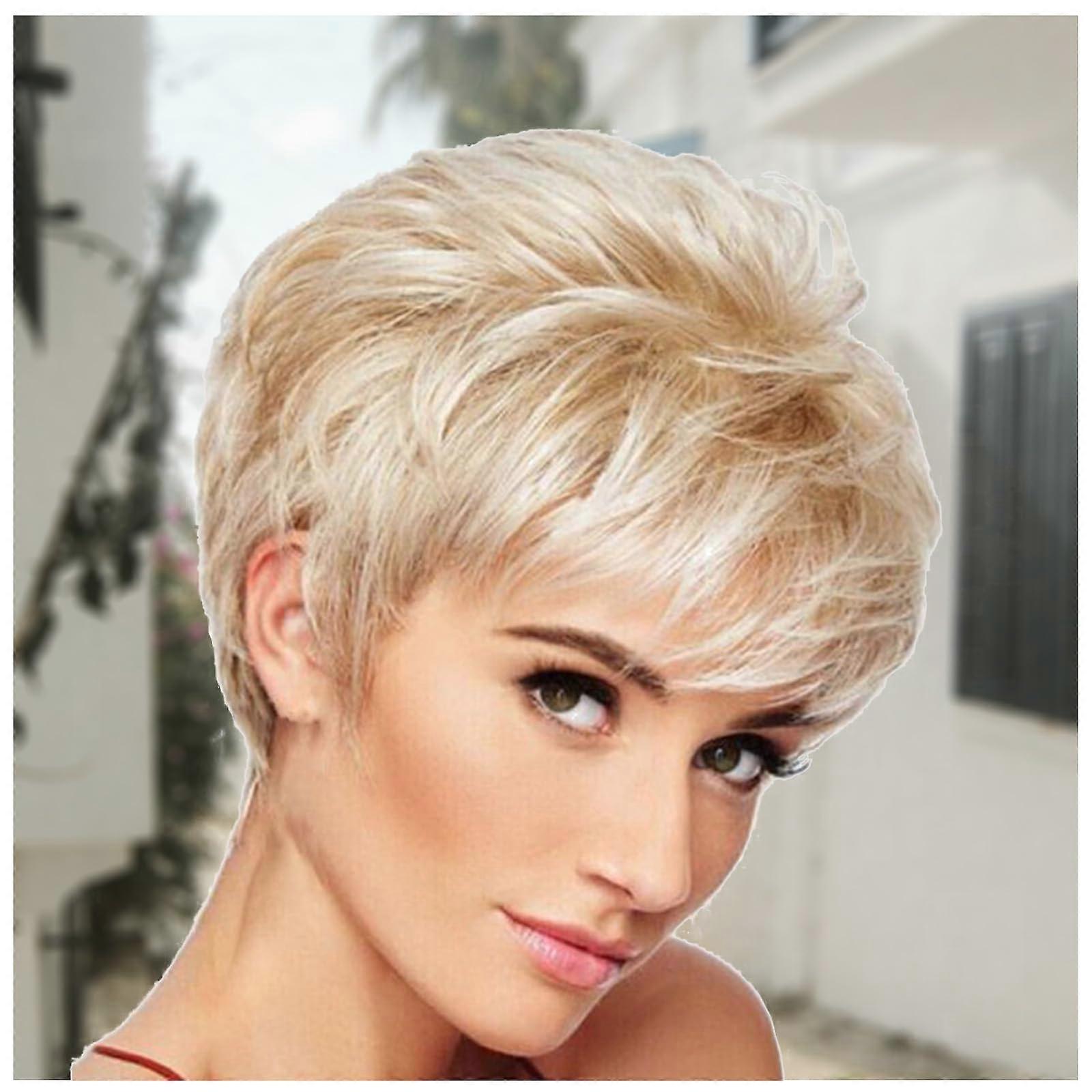 Short Pixie Cut Wig with Bangs Heat Resistant Synthetic Bob Wig Natural Shine Lightweight Cap