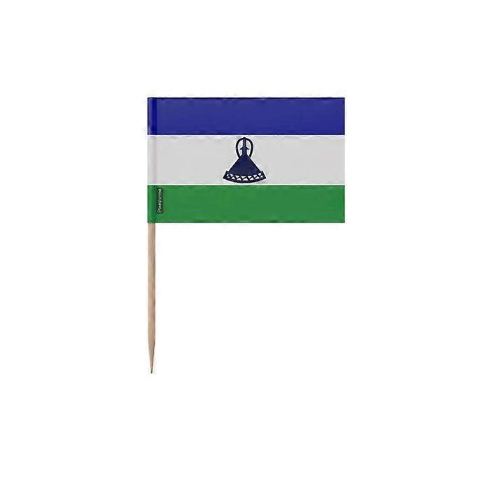 Lesotho Flag Toothpicks - 10 cm - 100 pieces - Adhesive plastic - Bamboo stick - Pixelforma