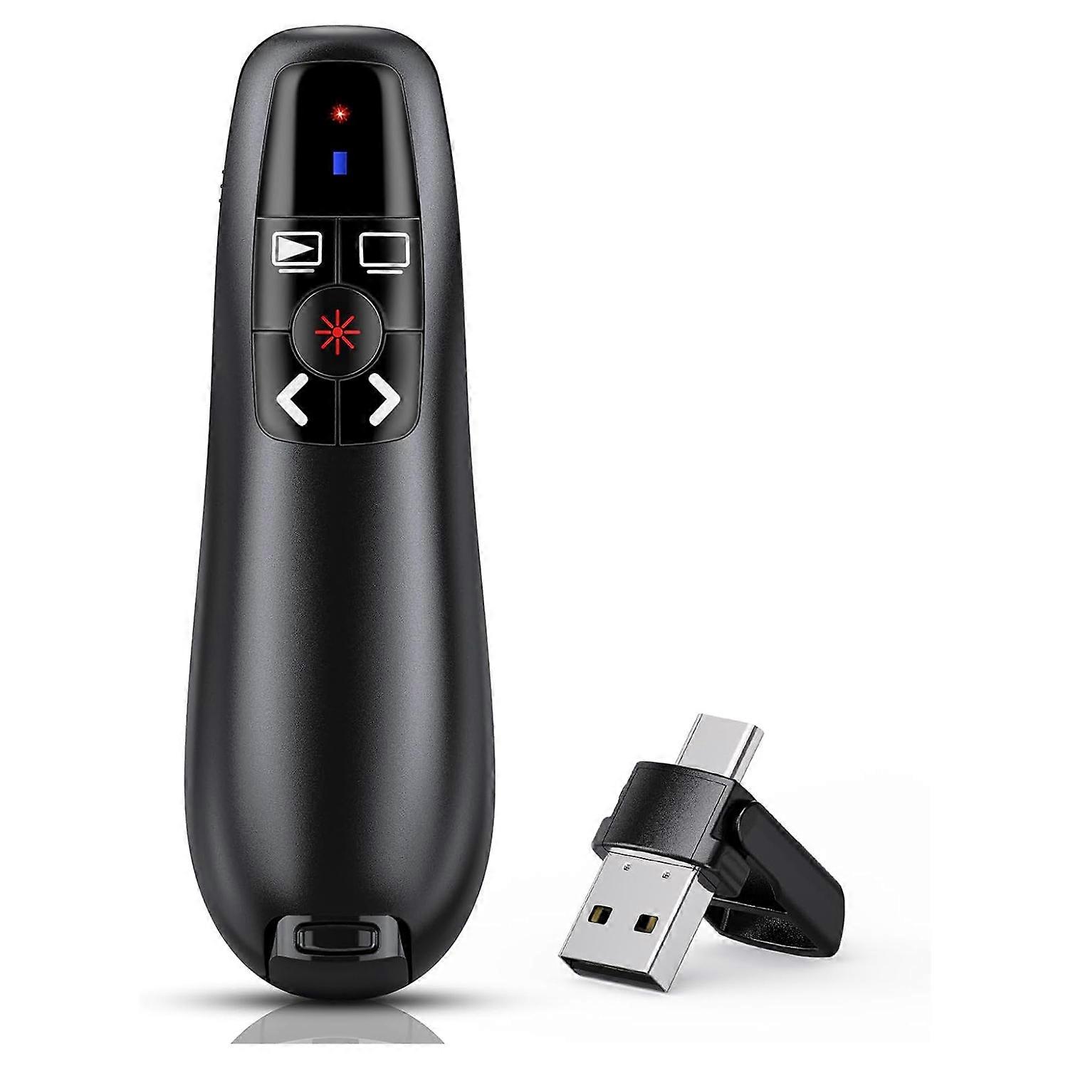 Powerpoint Presentation Clicker with 2-In-1 USB Type C, Rechargeable Wireless Page Turner Fly Mouse Remote Clicker