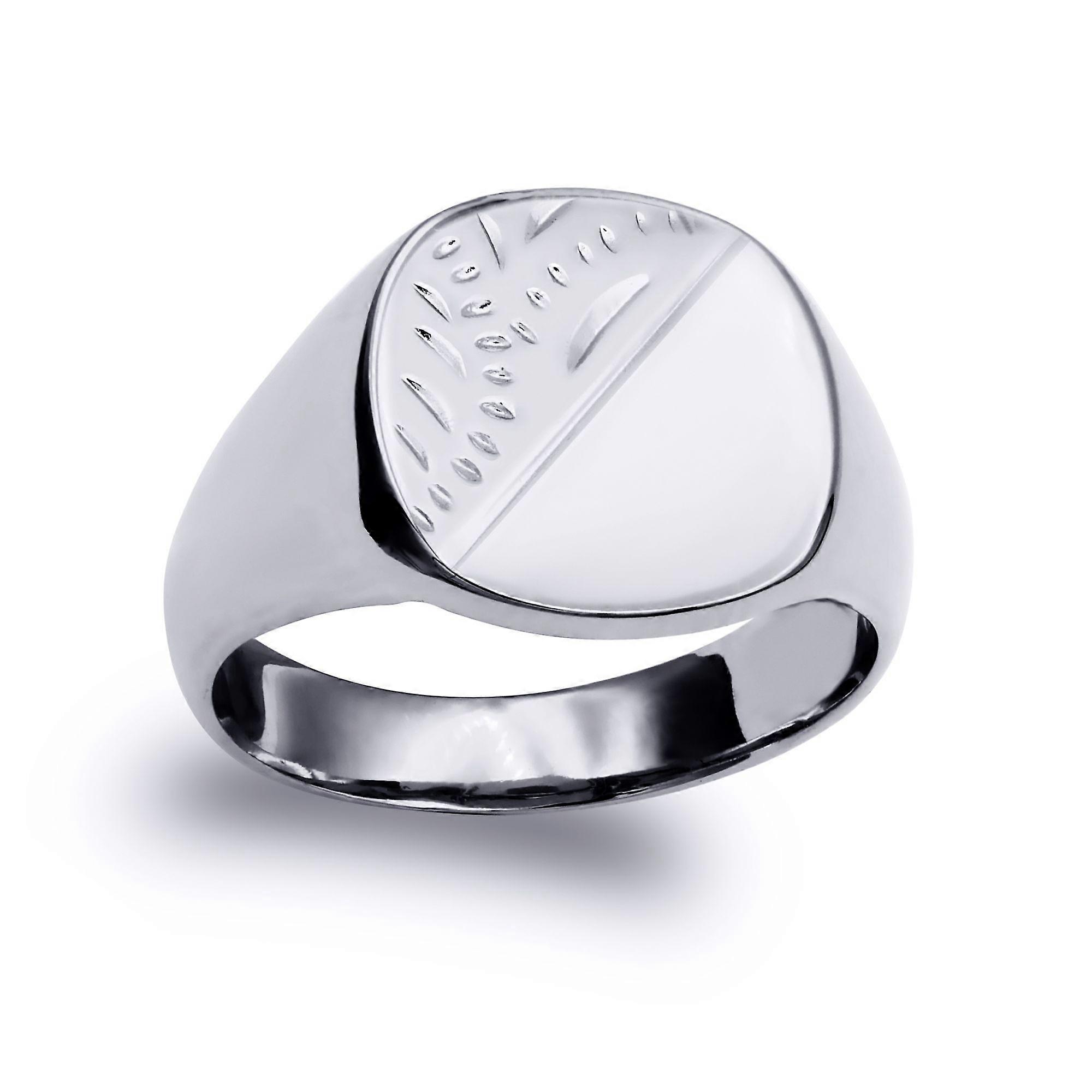 Jewelco London Solid Rhodium-plated 925 Sterling Silver Diamond Cut Square Cushion Signet Ring