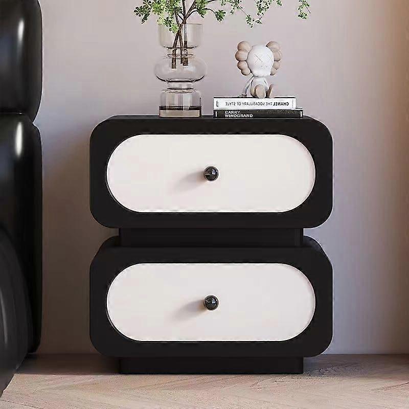 Solid Wood Nightstand with 2 Drawers, Modern Black Bedside Table for Bedroom, Small Storage Cabinet
