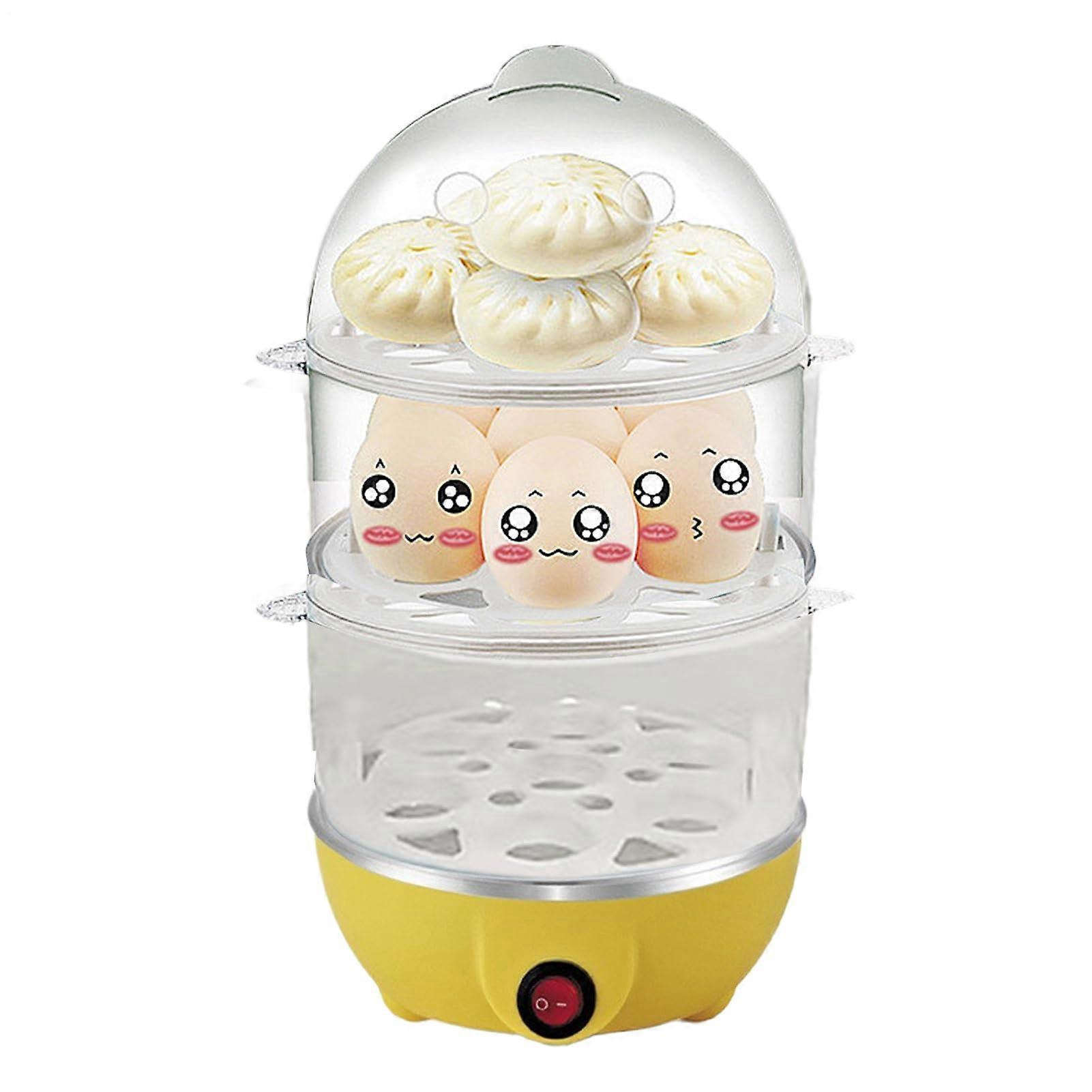 Electric Egg Cooker with Automatic ShutOff, 3Tier Egg Steamer with Transparent Lid, Yellow