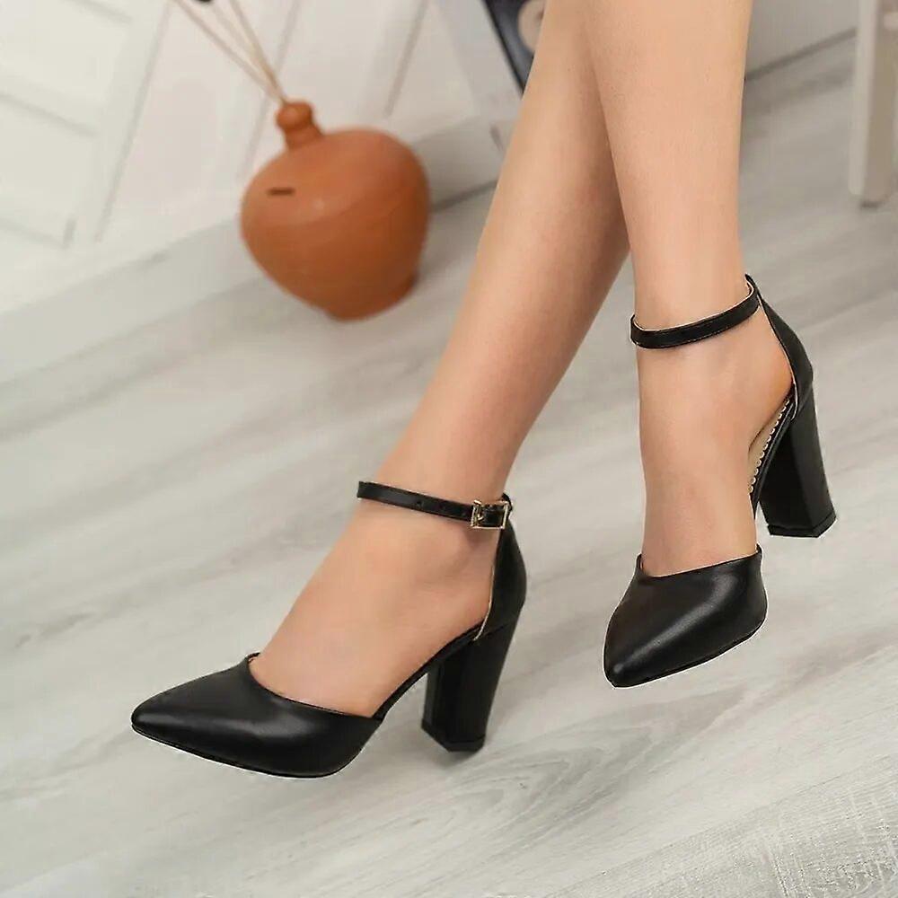 Black Ankle Strap Party Pumps Women RA-062