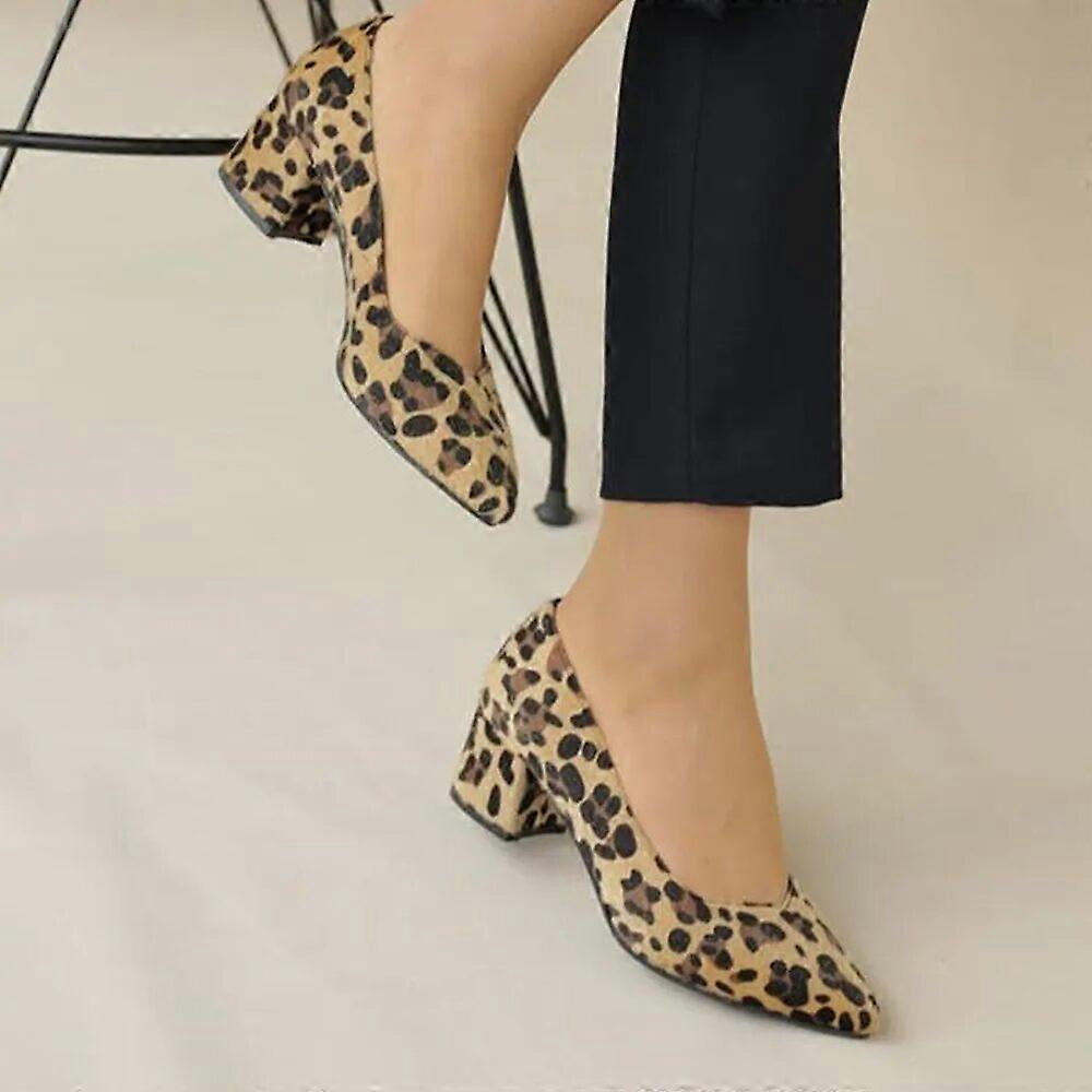 Leopard Block Heel Pumps for Women RA-162