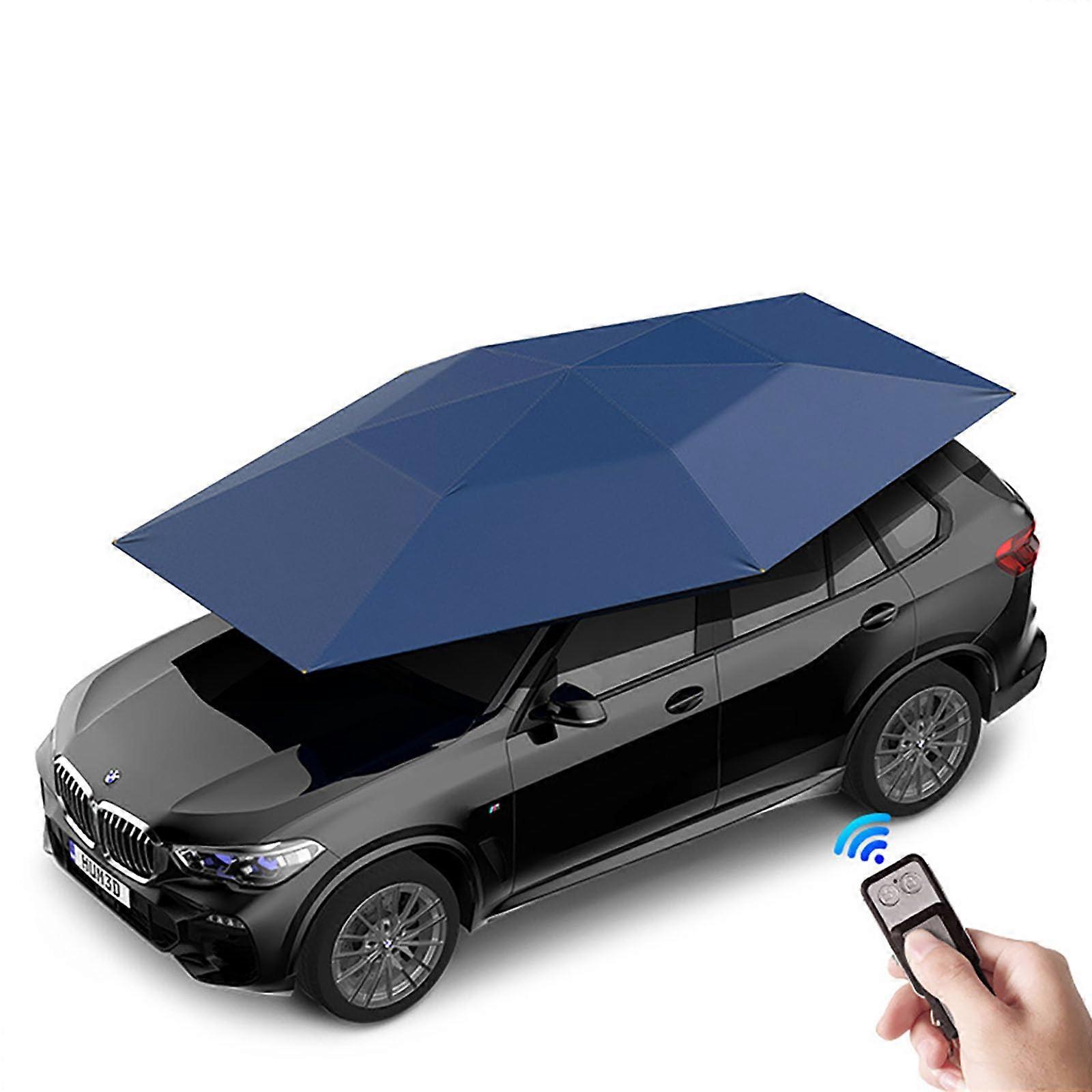 Automatic Car Sun Shade Umbrella with Remote, Windproof AntiTheft Foldable Canopy, Blue