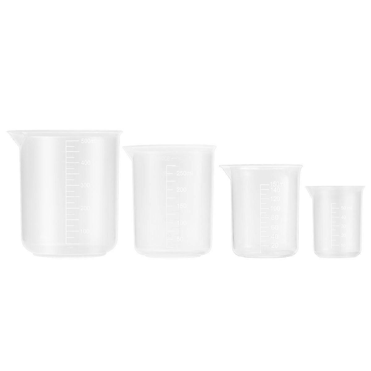 NUOLUX 4pcs 50ml / 150ml / 250ml / 500ml Plastic Graduated Beakers (Random Scale)