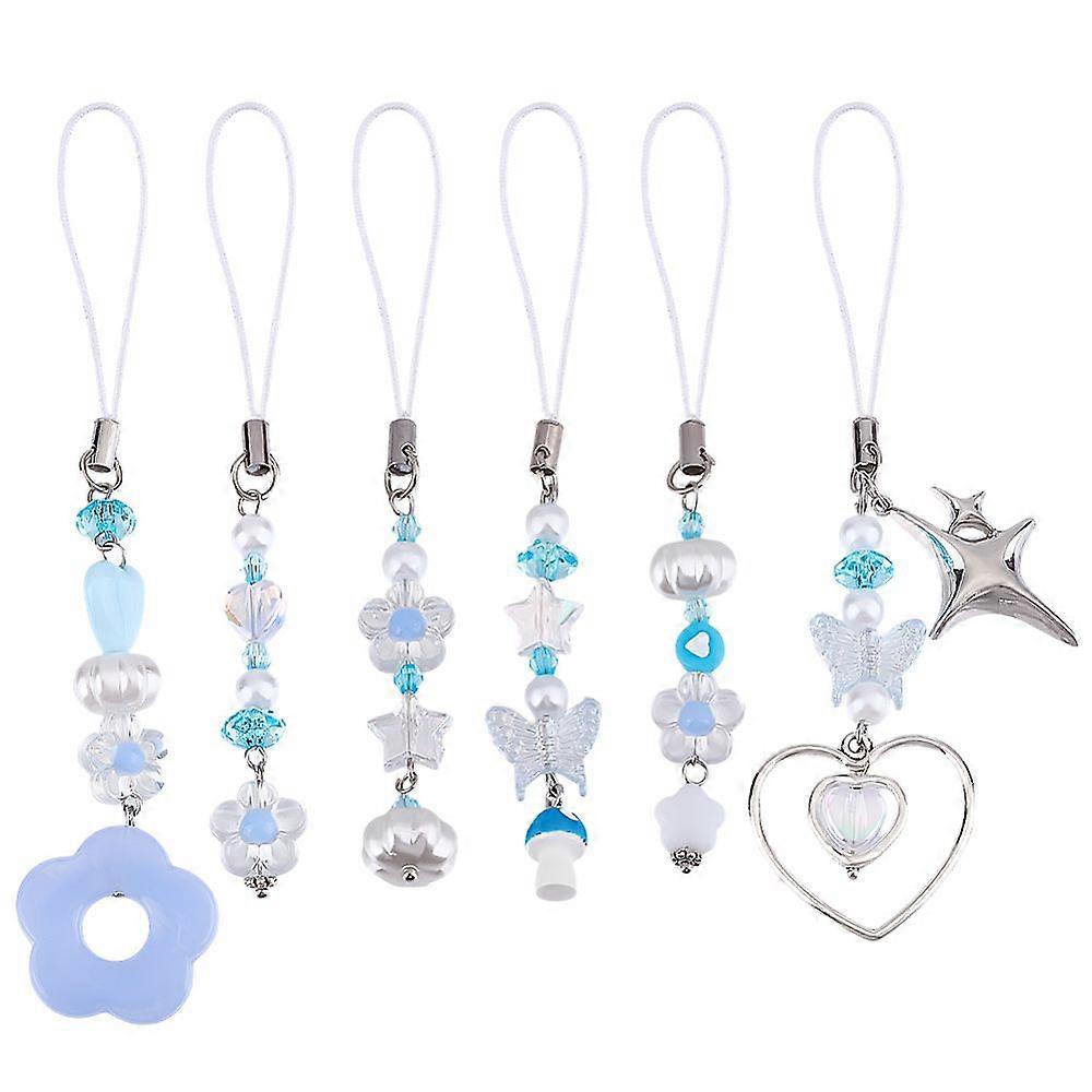 6pcs Acrylic Resin Plastic Mobile Straps Mixed Shape Light Blue 11~13.3cm 6pcs/set