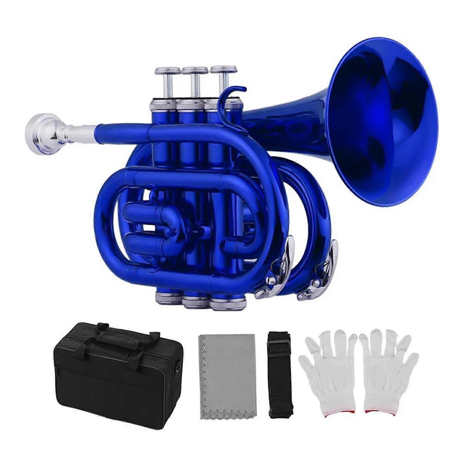 Mini Pocket Trumpet Bb Brass with Case Gloves Cloth, Smooth Play and Precise Valve Alignment