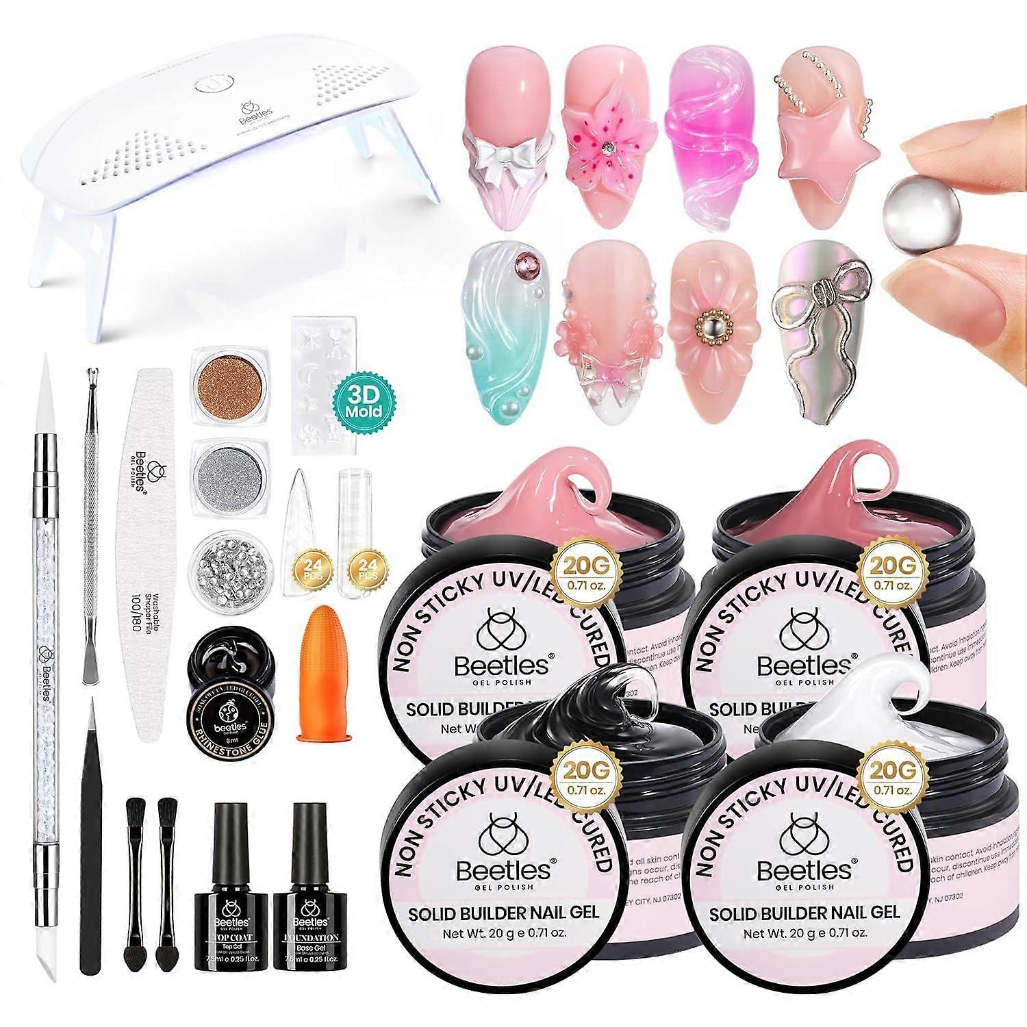 Beetles Solid Builder Gel for Nails,4 Colors Clear Pink White 3D Sculpting Gel