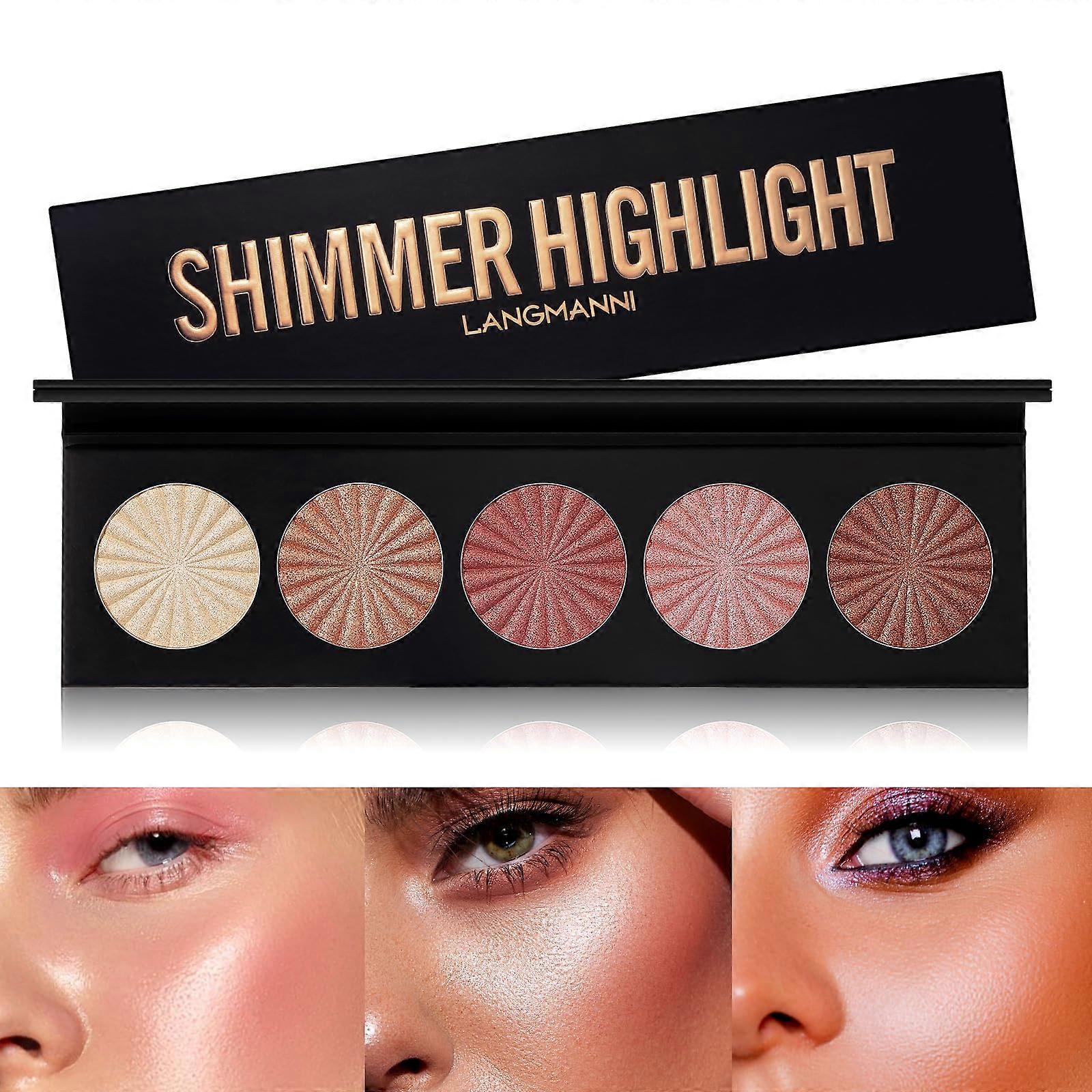Waterproof Long Lasting Highlighter Palette with Five Shades Face Illuminator Compact