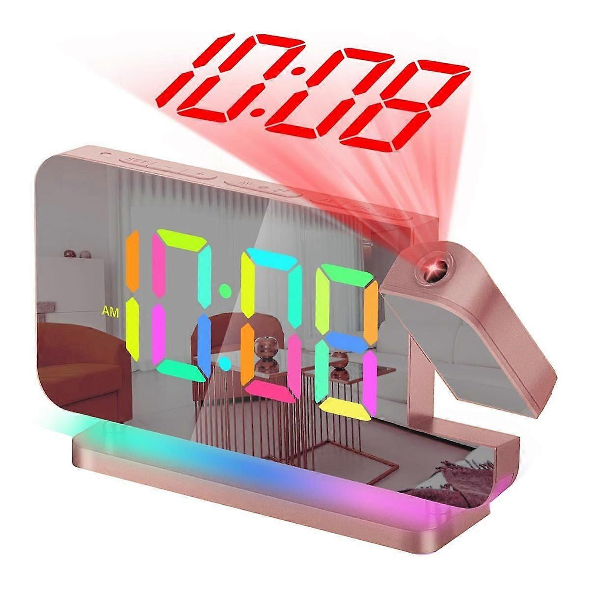 Projection Alarm Clock,7.4Inch LED Mirror Digital Clocks Display,+180Rotatable Projector,Night Lig