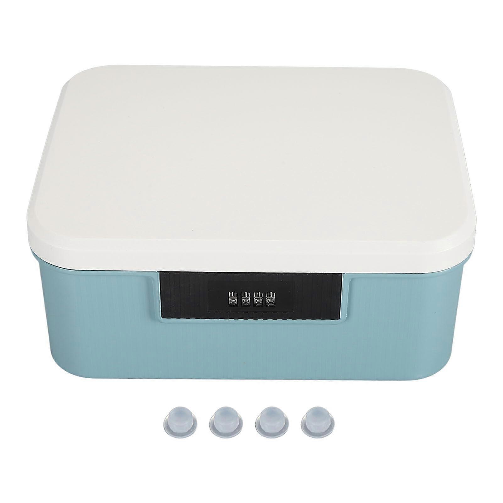 9L Double Layer Locking Storage Box with Password, Blue Lockable Container for Documents and Files