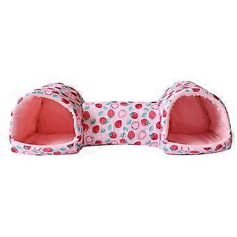 Tunnel douillet pour hamster, résistant au froid, en coton PP doux et lavable en machine, avec une maison rose.