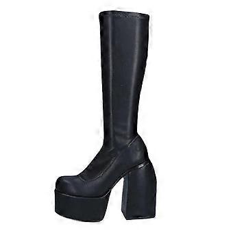 Plateauboots voor dames, wintermodel, lange zwarte laarzen met dikke zool, hoge hak, motorlaarsmodel, maat US: 6 (37)