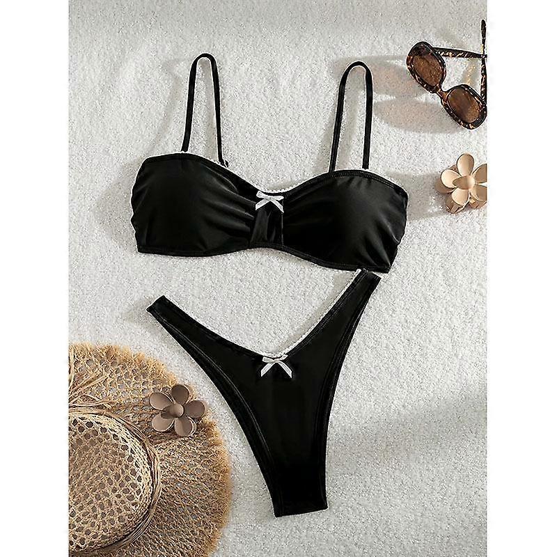bikini swimsuit, split design, U - neck, solid color, for beach swimming