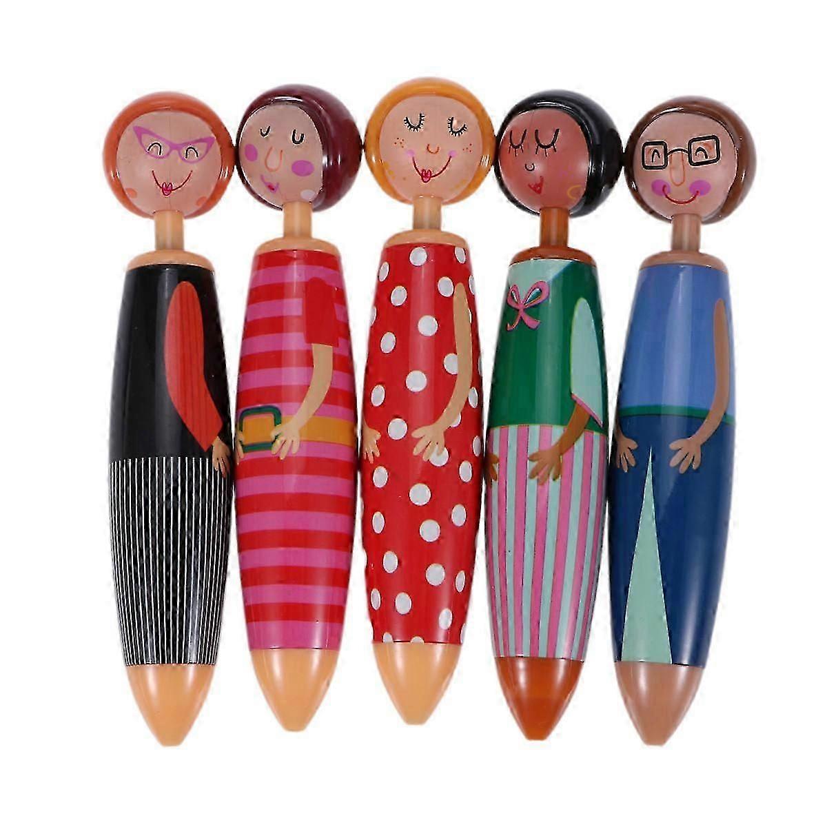 Creative Doll Shape Ballpoint Pens for Student Use 5Pcs Assorted Colors