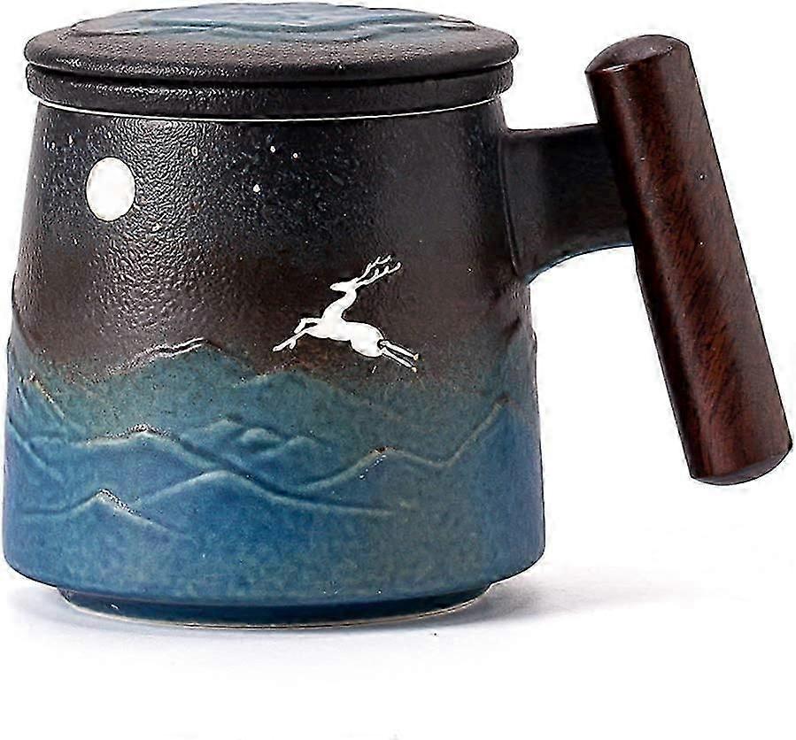 Wooden-handled ceramic mug
