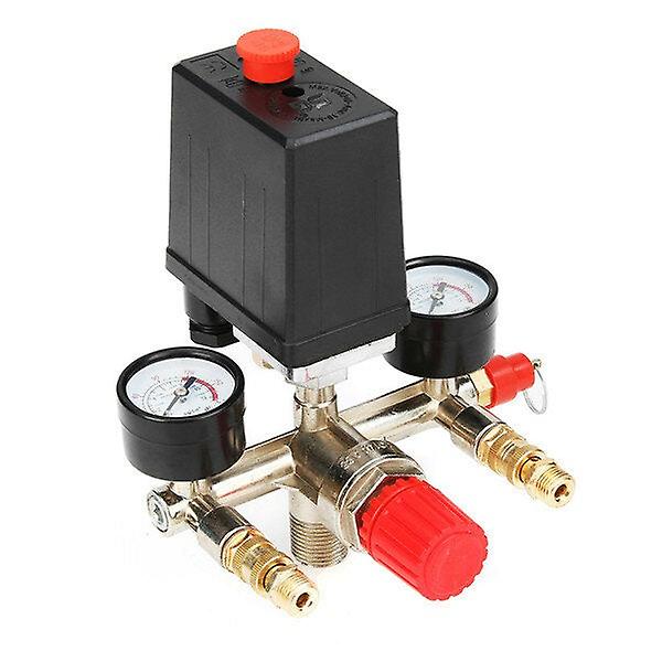 90-120Psi Air Compressor Pressure Switch Control Valve Manifold Regulator Gauge
