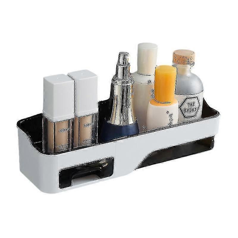 Bathroom Multi-function Drain Rack Bathroom Free Punching Wall-mounted Storage Rack-colour:black